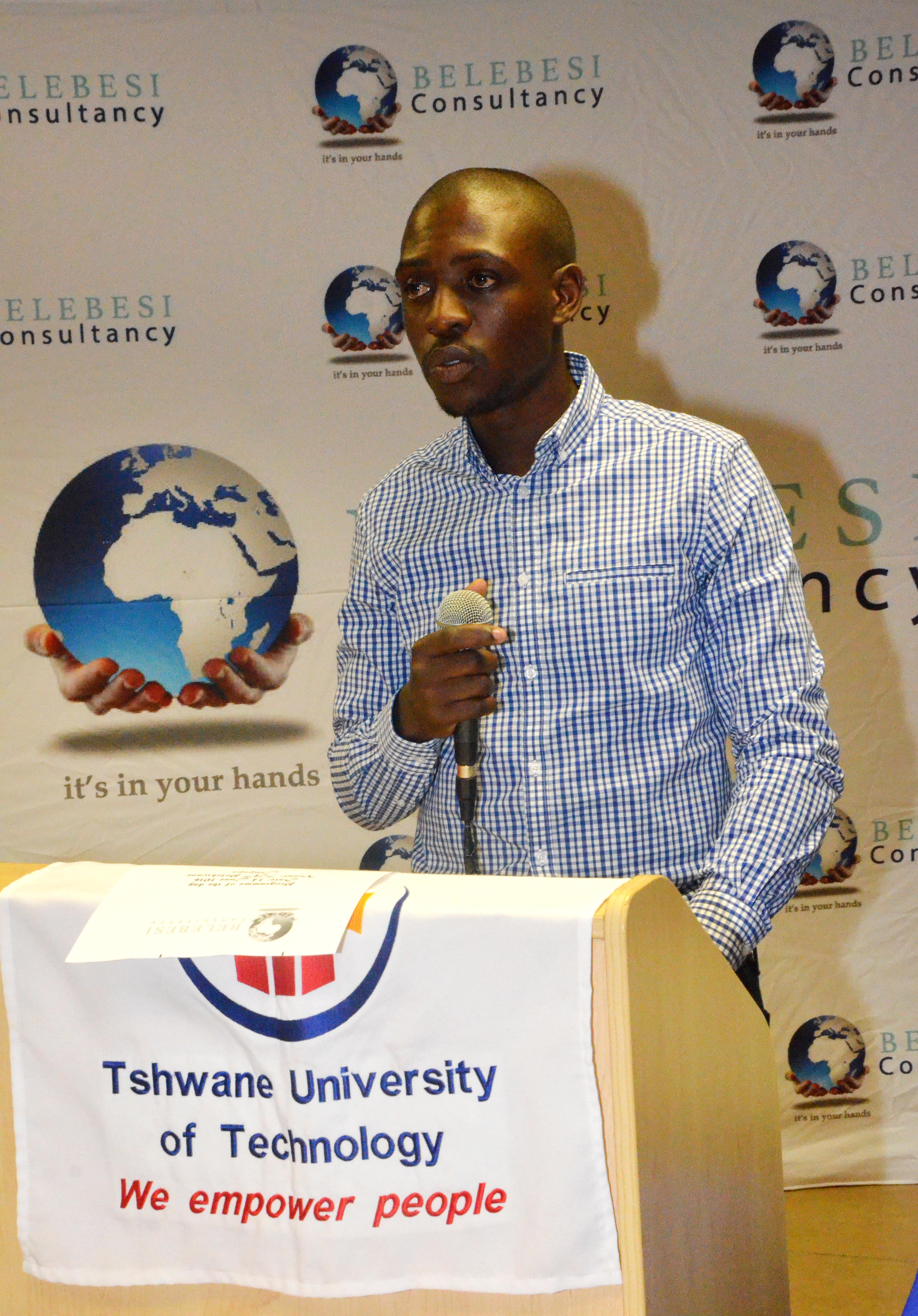 Mr Matimba Maimela (Head of Sports at TUT PLK) giving his speech at the Volunteers Certificate hand over